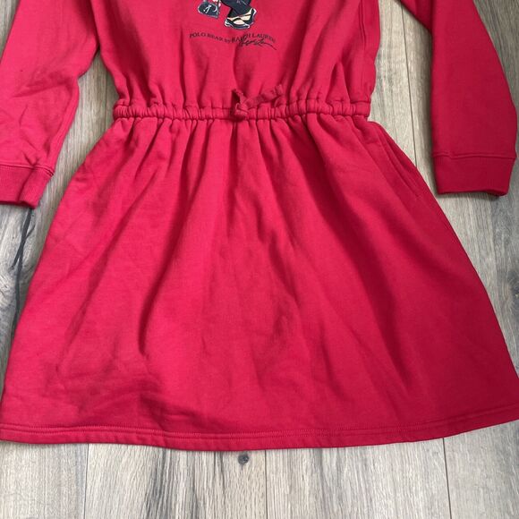 NEW Ralph Lauren Girls 12/14 Polo Bear Knit Sweater Dress Red Fleece Christmas - Picture 4 of 11